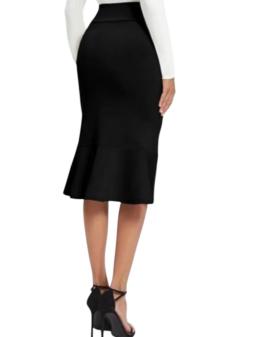 Ann Taylor Black Midi Mermaid Hem Back Pencil Skirt size 8 M